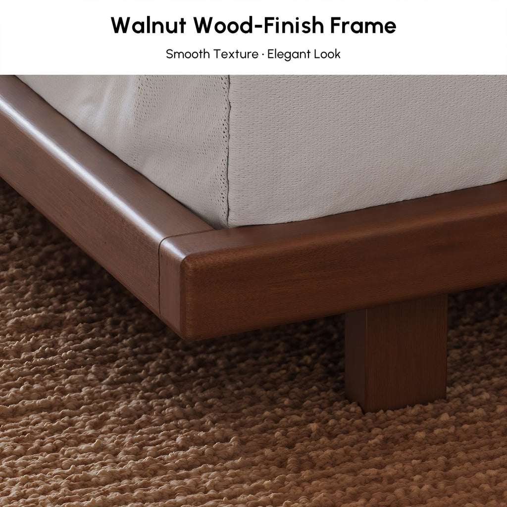 Japanese Style Queen Floor Bed Frame, 6.3" Low Profile Tatami Platform Bed with Carbon Steel Slats & Wood-Finished