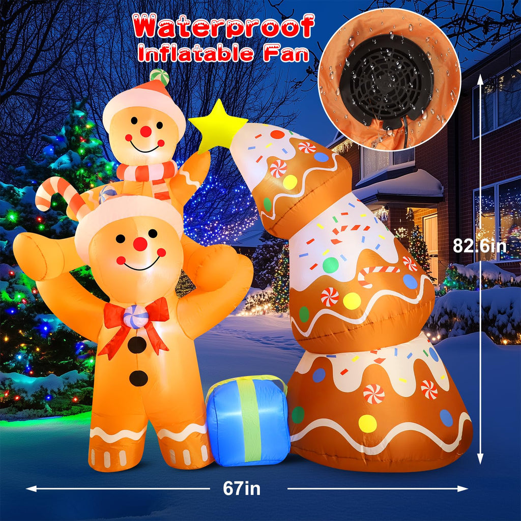 7.2 FT Christmas Inflatables Yard Decorations Outdoor Gingerbread Man and Christmas Tree Inflatables Decorations