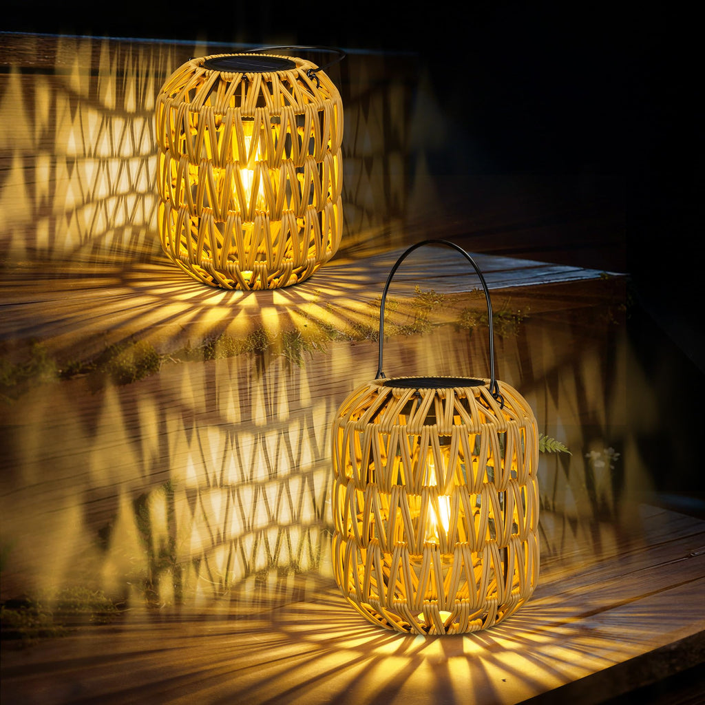 Solar Lanterns Outdoor Waterproof, Rattan Solar Lights for Yard