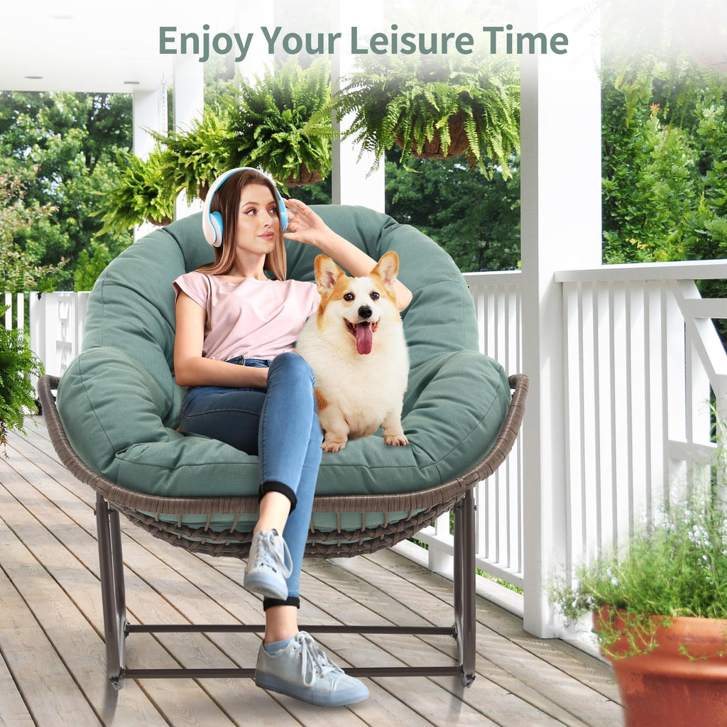 Outdoor Patio Rocking Chairs Set of 2, Oversize Papasan Rock Chair