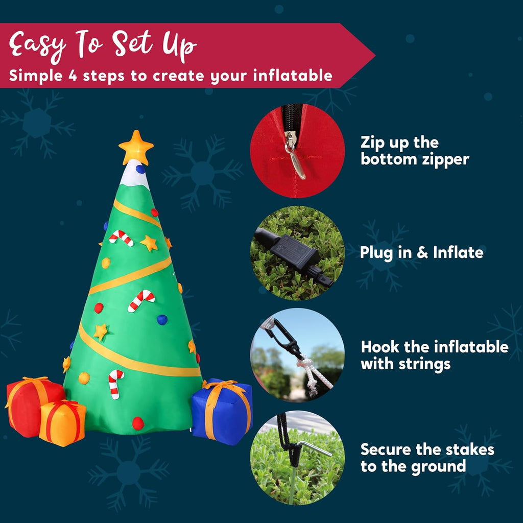 8 FT Tall Christmas Inflatables Tree Decoration, Lighted Giant Christmas Tree with Build-in Projection Blow Up