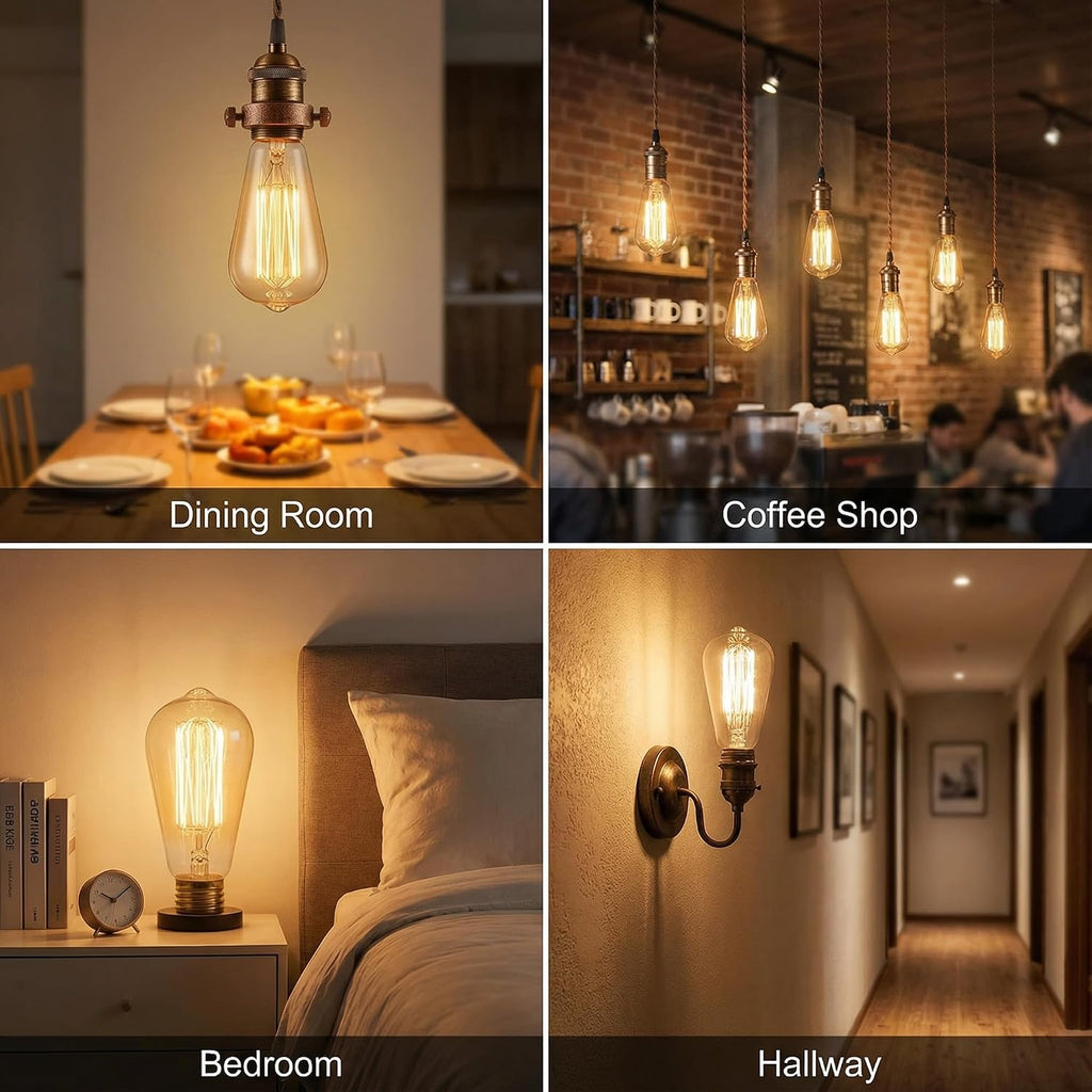 ST64 Incandescent Edison Bulb 40W E26 2200K Dimmable Amber Glass 2-Pack