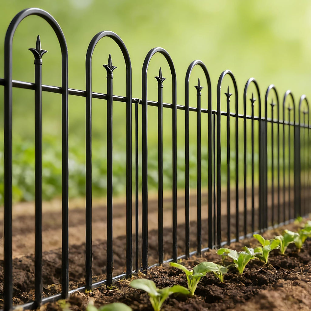 36" H x 28" W No Dig Garden Fence, 5 Panels 11.6ft Black Metal Decorative Fence, Rustproof Easy Assembly Garden