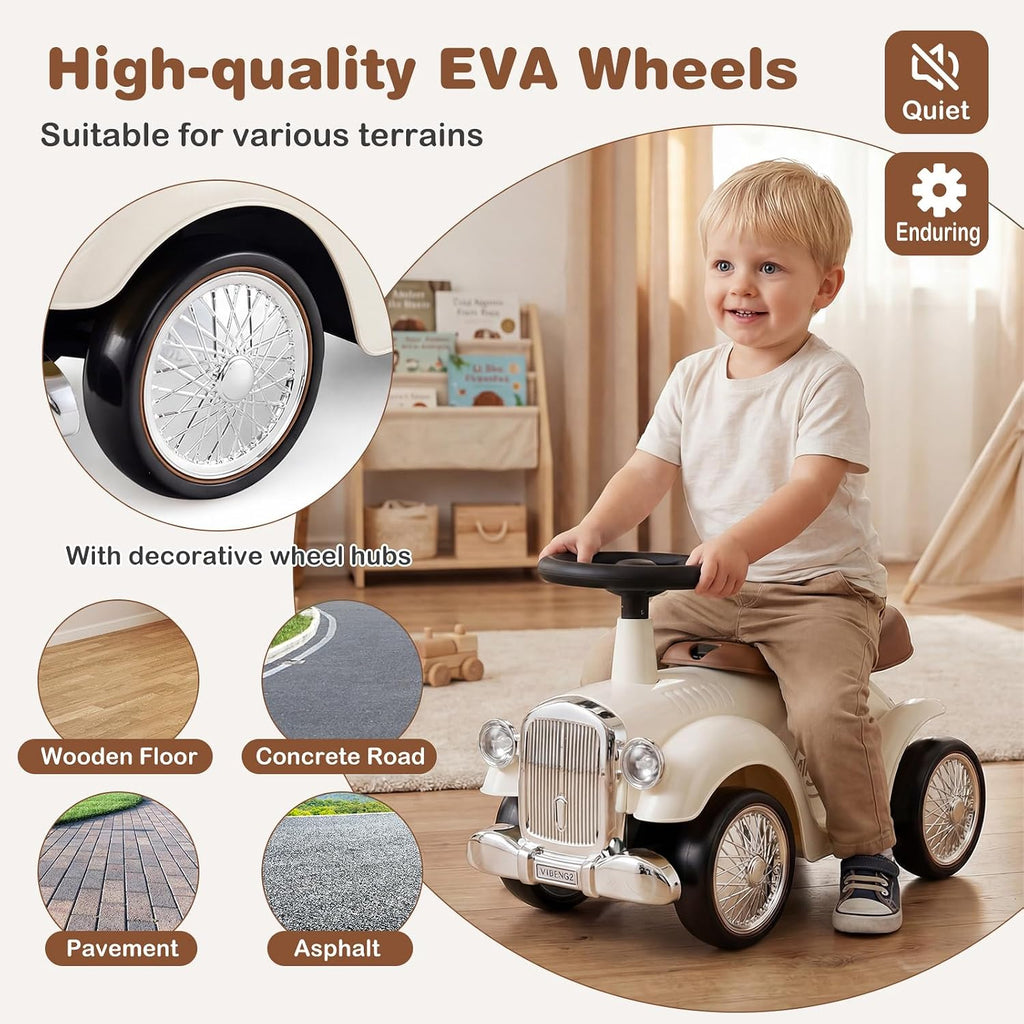 Ride On Push Car, Outdoor Toddler Riding Toys w/Steering Wheel, Horn & Storage, Foot-to-Floor Sliding Car, No