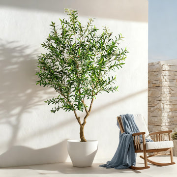 8FT Faux Olive Tree with Tall Exquisite Planter Artificial Olive Tree Tall, Potted Fake Olive Plant with 2070 Real