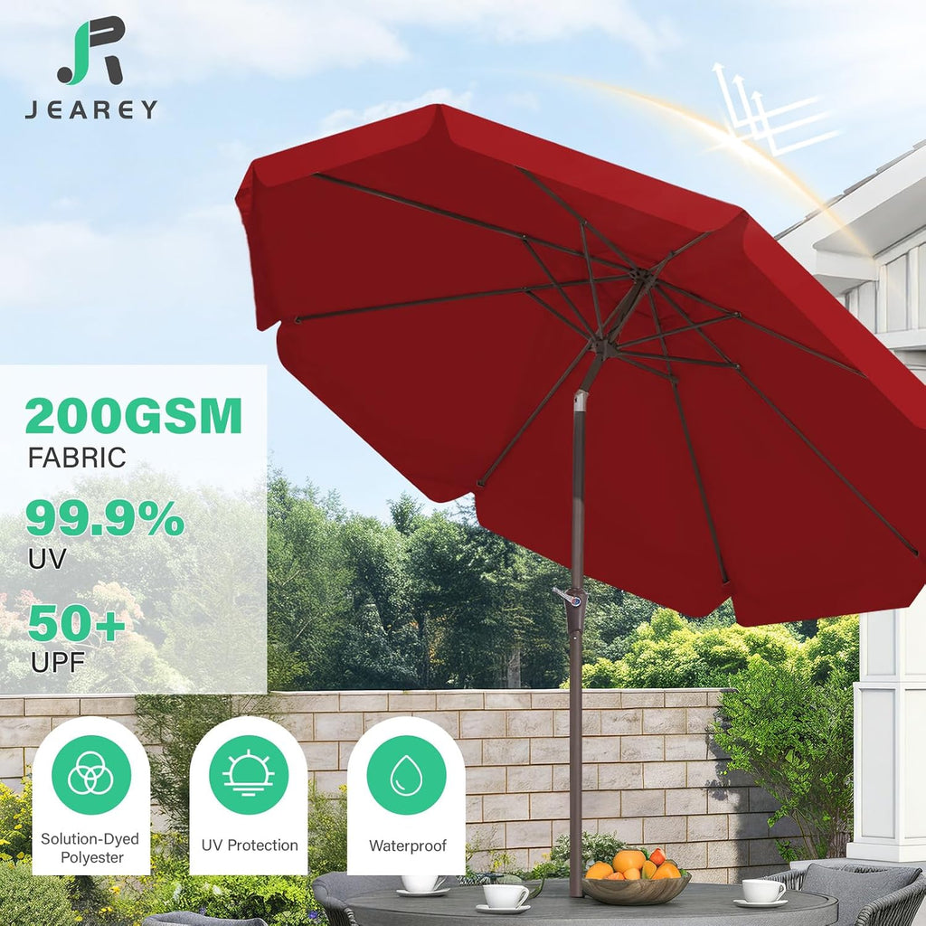 9 FT Patio Umbrella Outdoor, Table Umbrellas Market Umbrella w/Push Button Tilt/Crank, 8 Sturdy Ribs(Red)