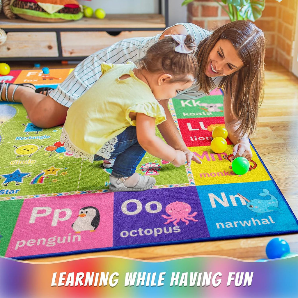 ABC Kids Rug for Classroom, 5x7 Colorful Washable Play Area Rugs