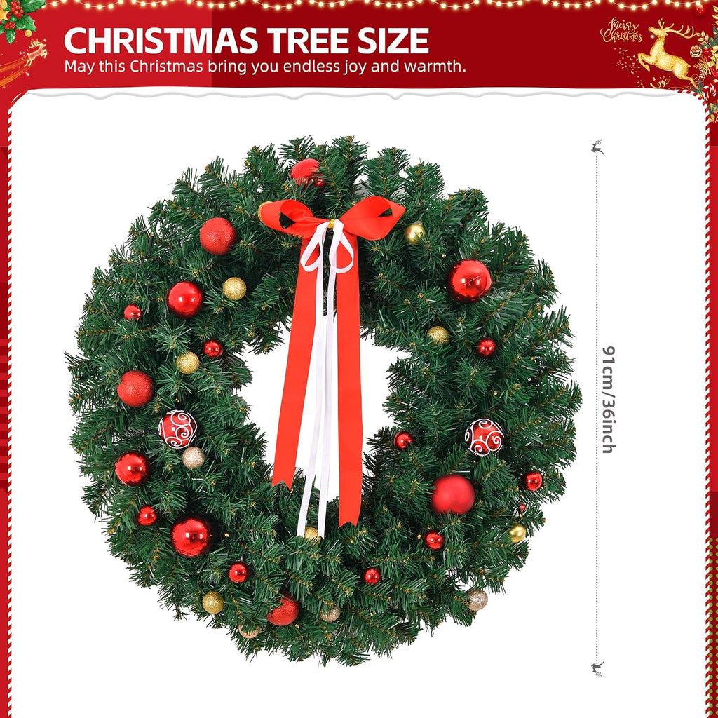 36 in Battery Powered Pre-Lit Christmas Wreath, 80 Warm Lights