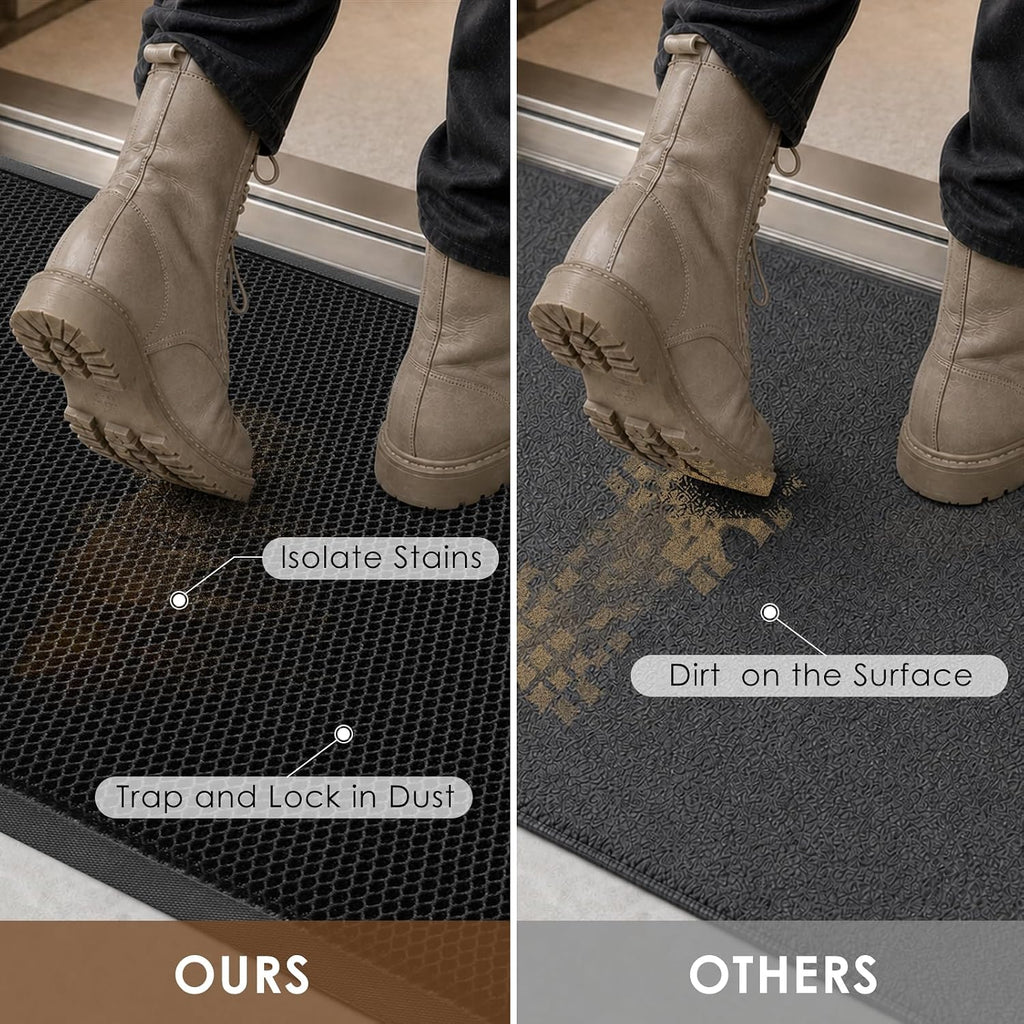 Front Door Mat Outside Entrance, 35"x59" Heavy Duty Non-Slip Doormat | Stretch Mesh, Low-Profile, Dirt Trapper