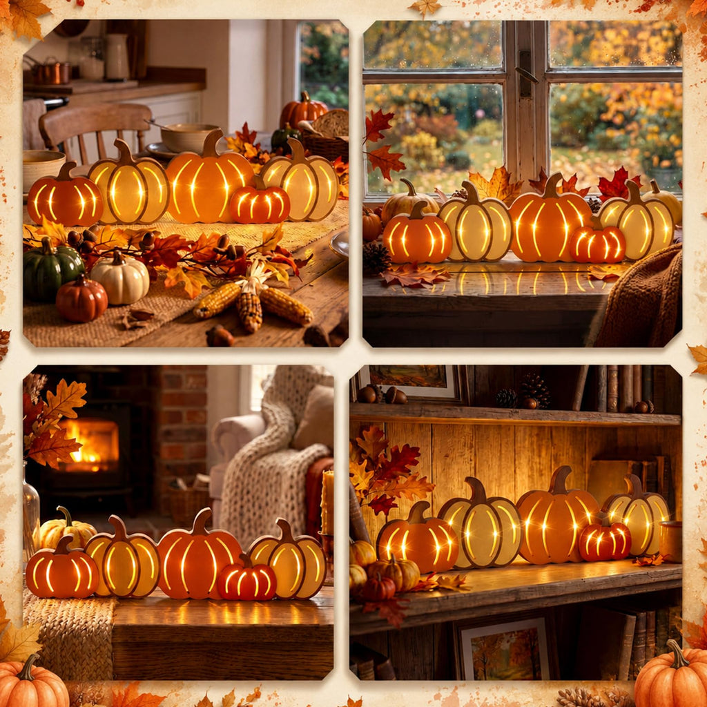 Fall Pumpkin LED Wooden Sign Rustic Wooden Word Sign for Table Home