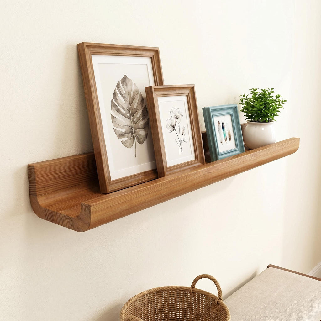 Pine Wood Floating Shelves Set of 2, Wall Mounted Display Ledge Shelves with Lip, Rustic Farmhouse Storage Organizer