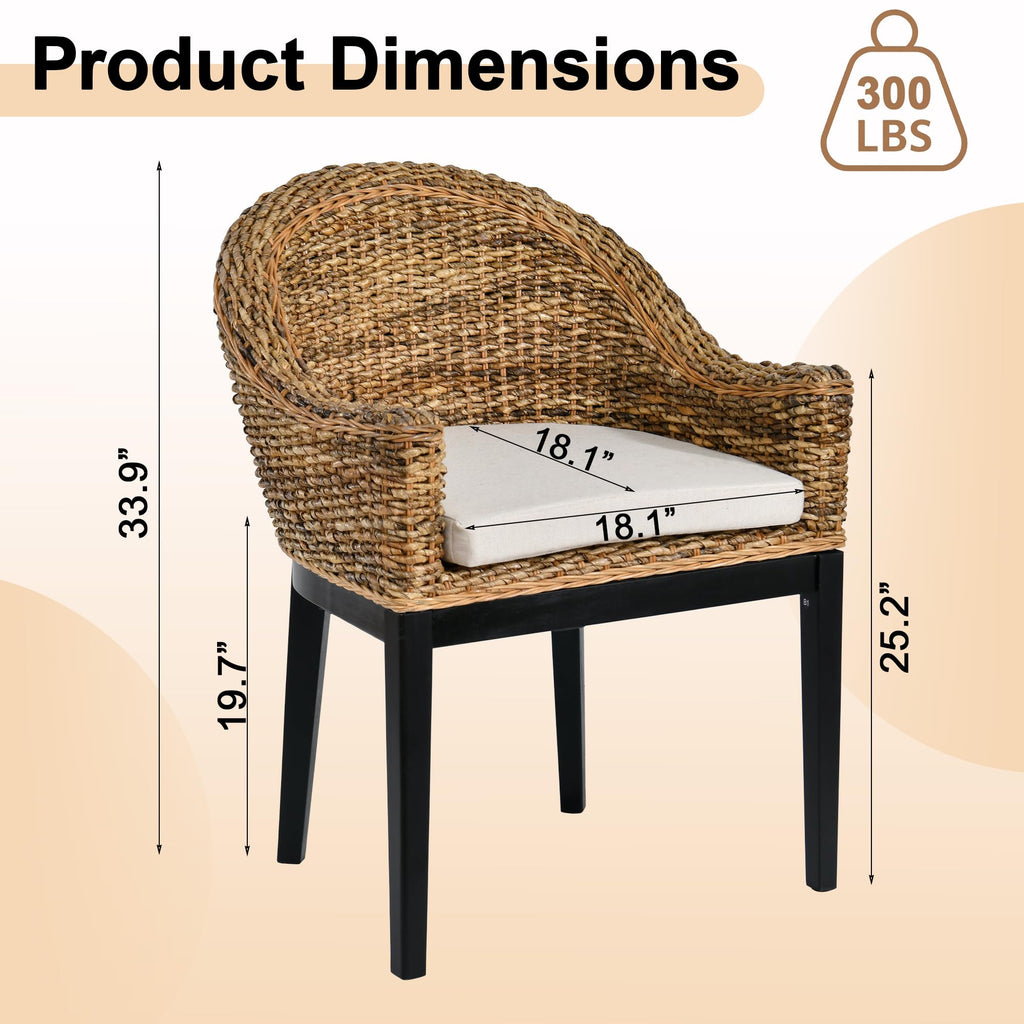 Rattan Accent Chair, Modern Armchair with Natural Rattan Armrest