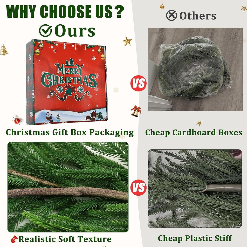 16FT Realistic Christmas Garland Pine Garland Real Touch Green Artificial Greenery Garland Artificial Pine