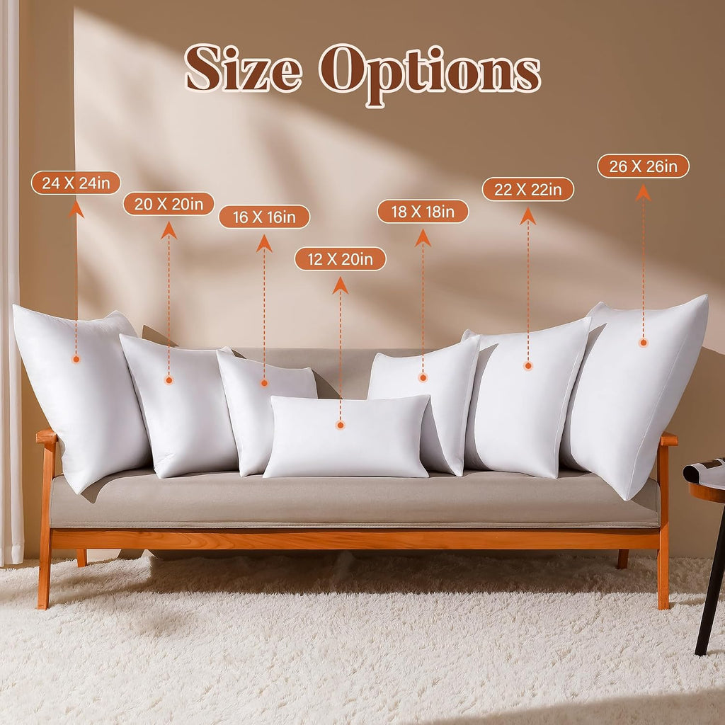 22x22 Feather Down Pillow Inserts, 100% Cotton Cover - Set of 2