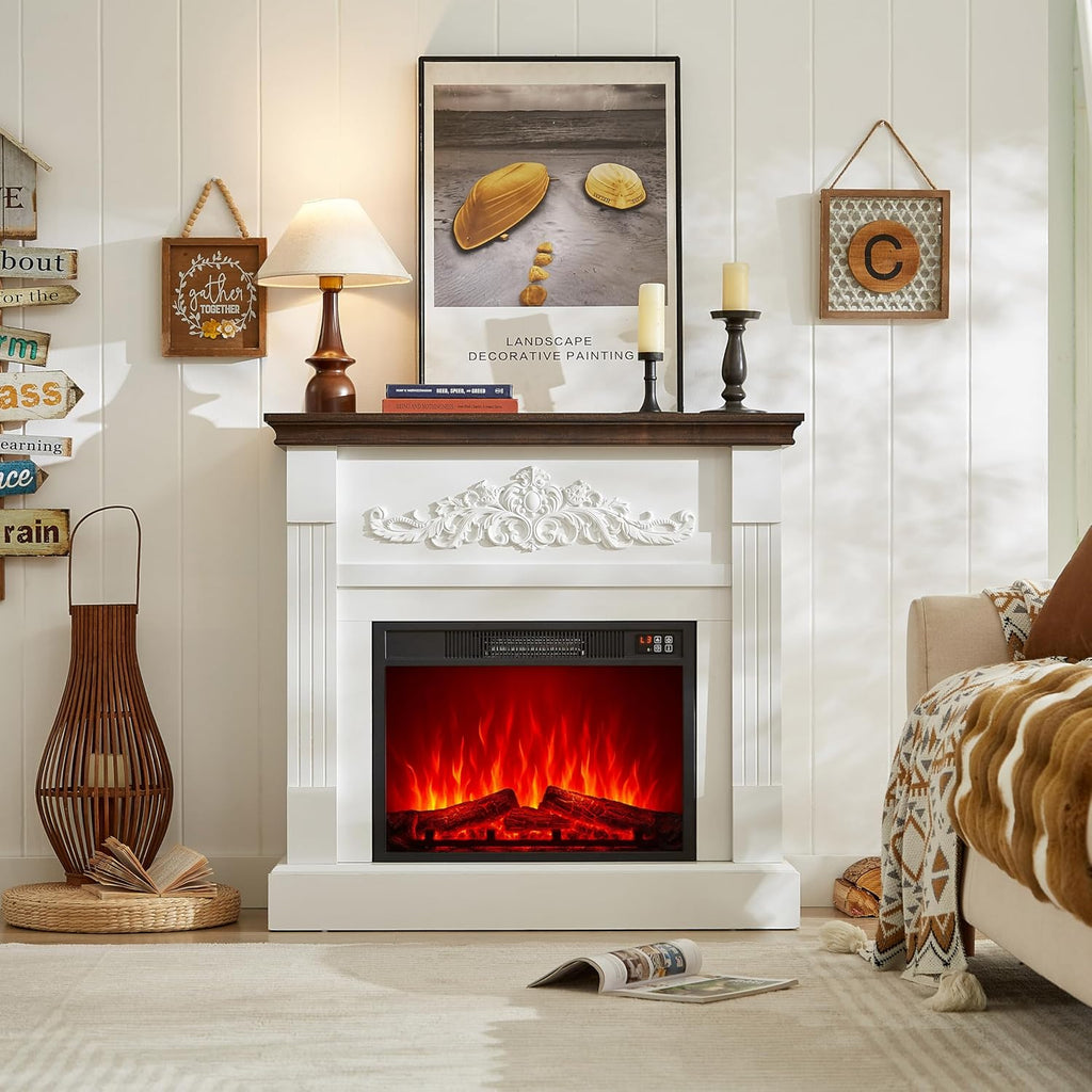 Electric Fireplace with Mantel, 40" Electric Fireplace, Fireplaces Entertainment Center