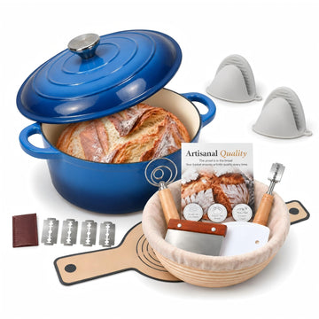 5QT Enameled Cast Iron Dutch Oven for Bread Baking with Lid and Kit, Blue