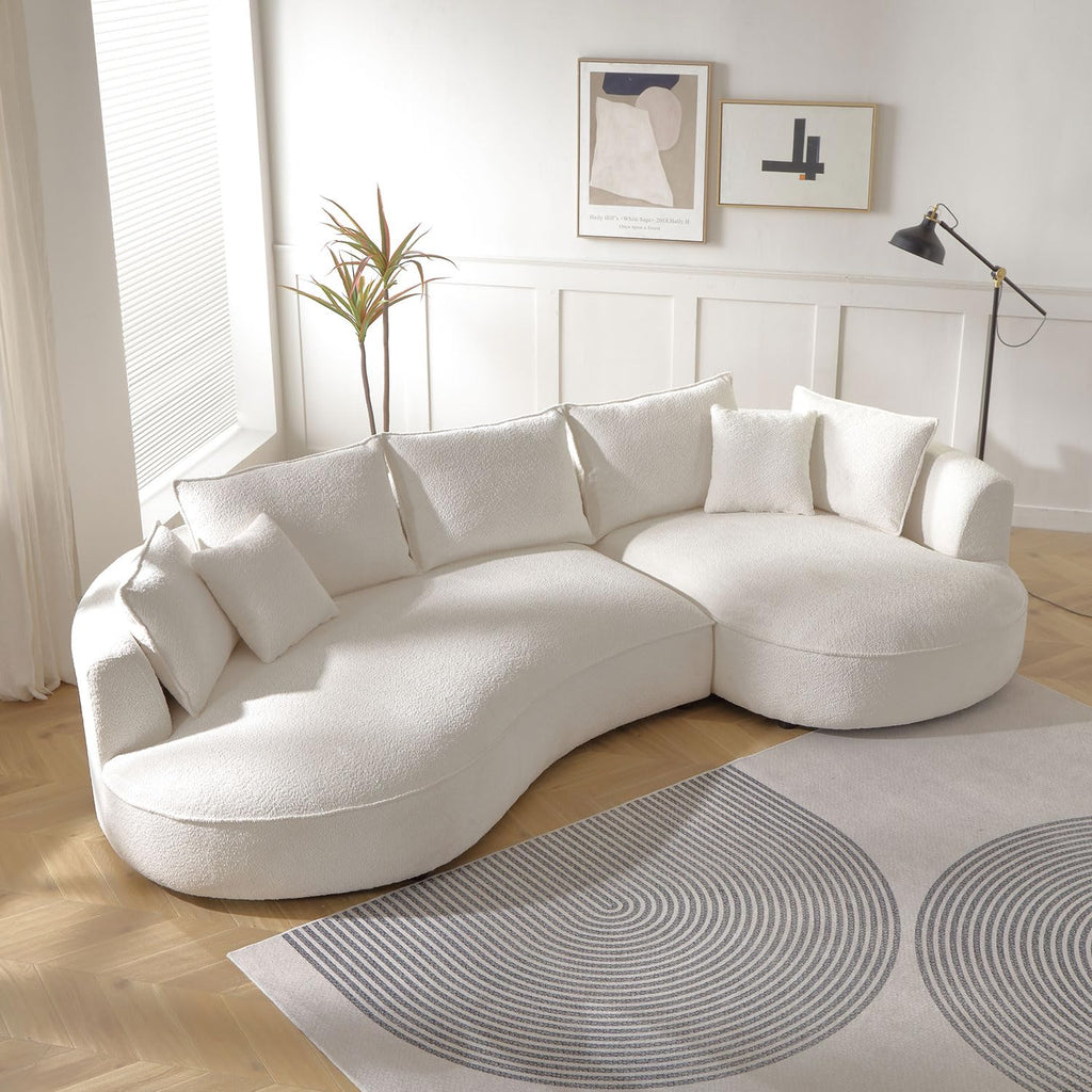 124.8" Boucle Curved Sofa Cloud Couch, Modern Curved Upholstered Sofa with Pillows, 3-Seat Sofa Couch Apartment