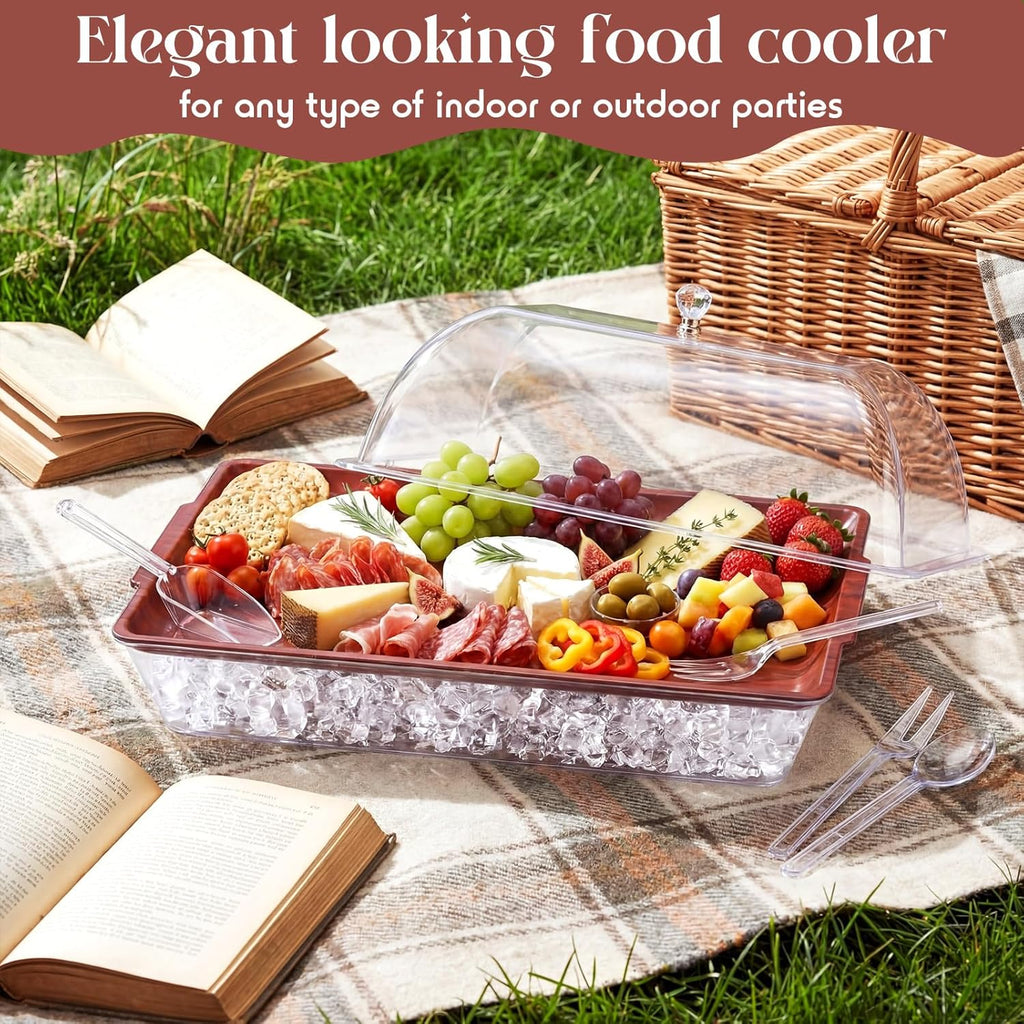 16" x 9" Chilled Serving Tray for Parties with lids Compartments Ice Chilled Party Platter Charcuterie Serving Board