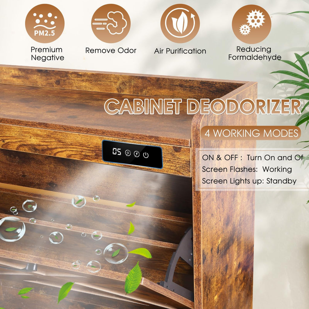 Shoe Cabinet with Deodorizer & 4 Flip Drawers, Shoe Cabinet Storage, Freestanding Shoes Organizer Cabinet with Metal