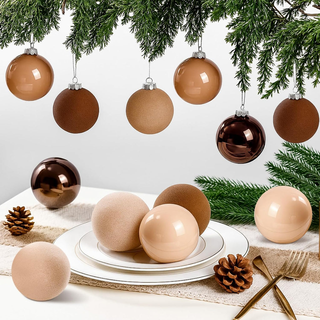 12 Pcs Neutral Christmas Ball Ornaments, 3.15" Velvet and Glass Set