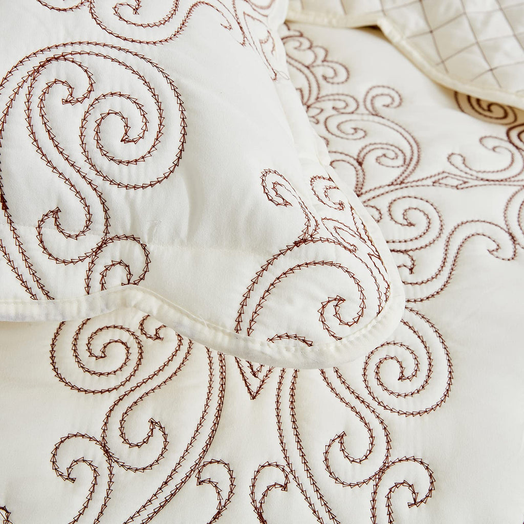 128x120 Extra Wide - Lightweight Bedding Cover - Beautiful Stitching - 5 Piece Reversible Bedspread - Luxury Damask