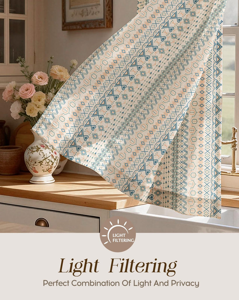 36 Inch Length Kitchen Tier Curtains, Farmhouse Boho