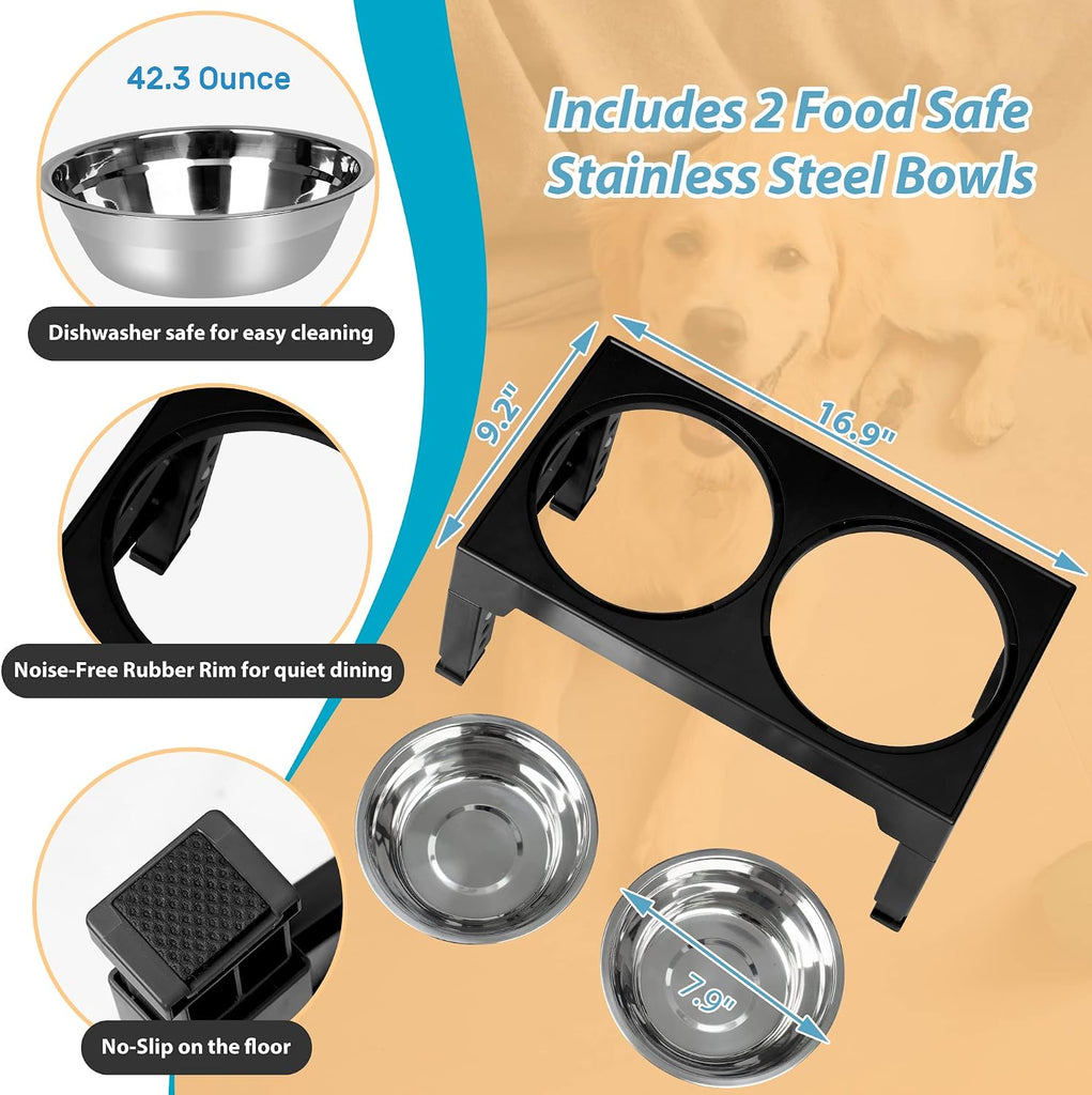 Elevated Dog Bowls with 2 Stainless Steel Dog Food Bowls, Raised Dog Bowl Adjusts to 5 Heights (3.15", 8.66"