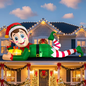 10FT Christmas Inflatable Outdoor Decoration, Giant Elf Inflatable Outdoor Christmas Blow up Yard Decorations with