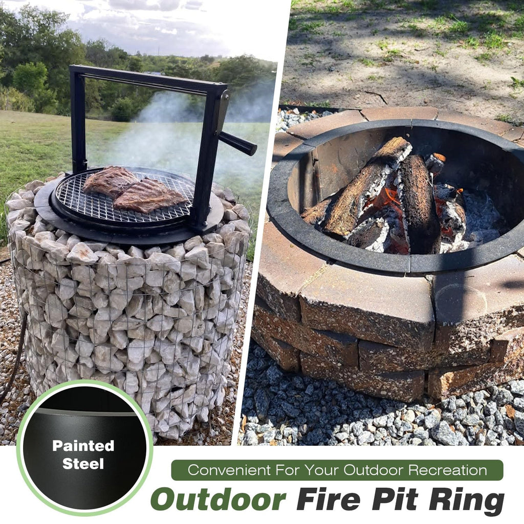 Outdoor Fire Pit Ring 27.5-Inch Outer/23.6-Inch Inner, Fire Pit Insert Round Metal Steel Fire Rings for Outside Wood