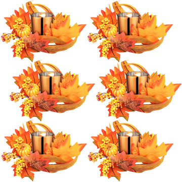 6 Set Fall Candle Holders Glass Votive, Pumpkin, Orange