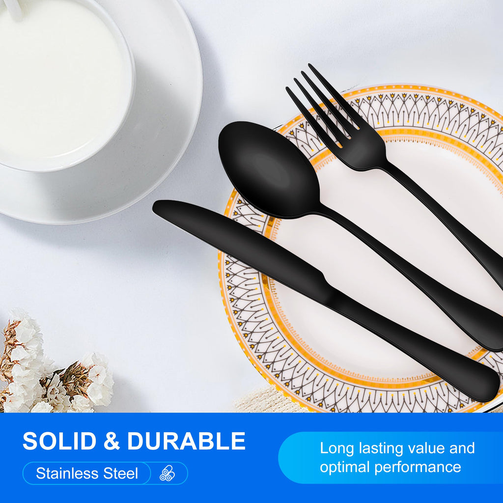 Black Silverware Set for 8, Matte Black Stainless Steel Flatware Set with Spoons Forks and Knives