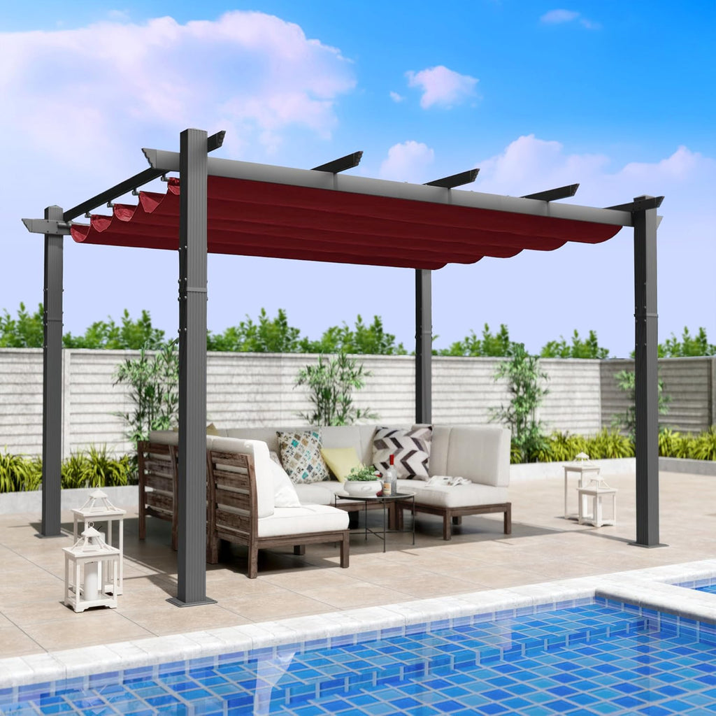 Morgan Outdoor Retractable Pergola with Sun Shade Canopy Patio Aluminum Pergola Shelter for Backyard Deck Garden