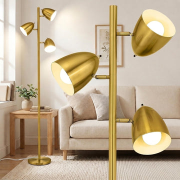 65-Inch Gold 3-Light Tree Floor Lamp with Adjustable Metal Heads