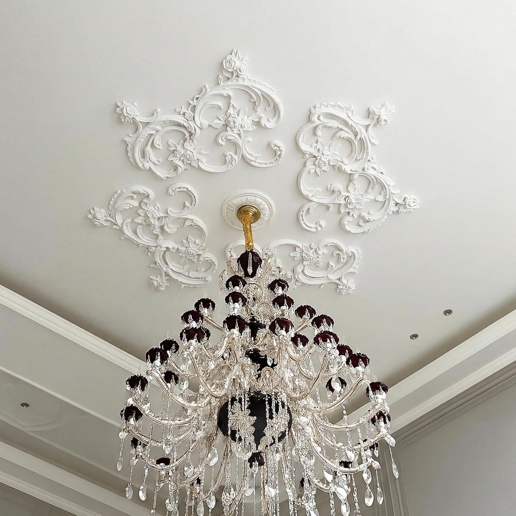 33.5'' Large PU Ceiling Medallion Combination Decorative 2.36'' ID French Style Chandelier Base Ceiling Medallion for