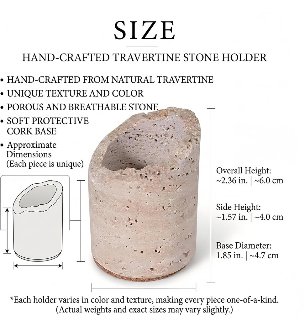 2-Piece Travertine Match Holder with Striker Modern Stone Jar - Set of 2