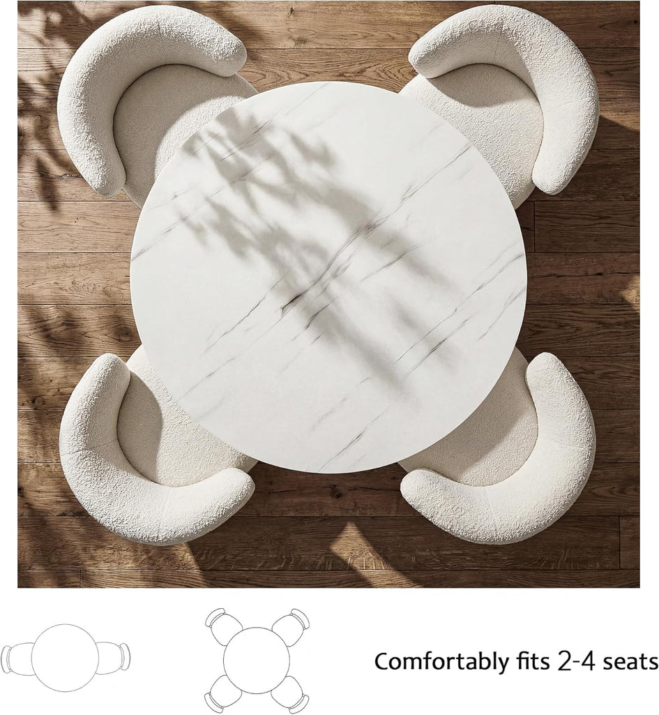 42 Inch Round Dining Table for 4, Modern Marble Dining Table with Fluted Solid Wood Base for Kitchen, Dining Room and
