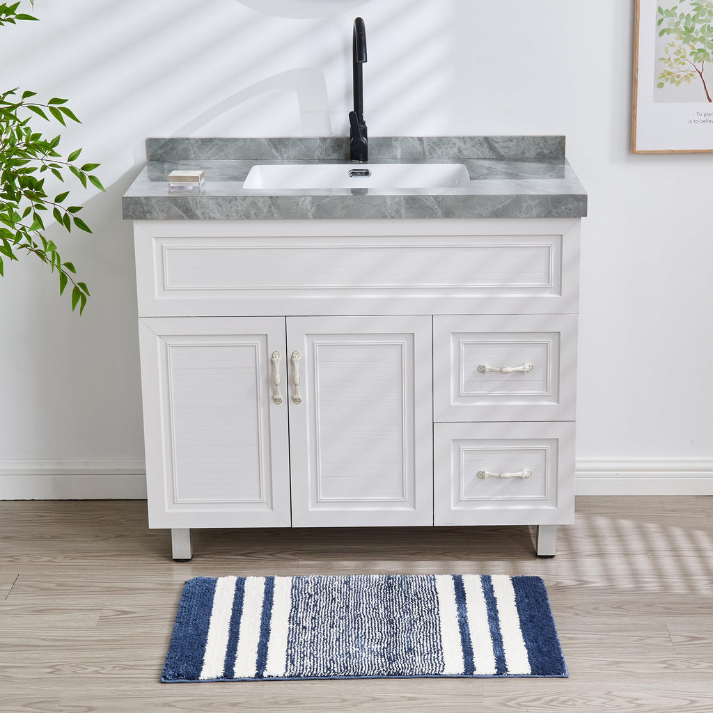 Navy Blue Striped 32"x20" Non Slip Washable Bath Mat