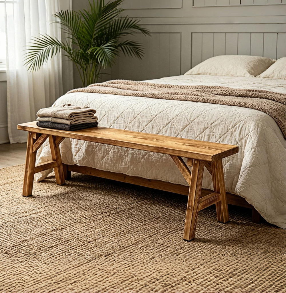 31.5in Wood Bench, Narrow Rustic