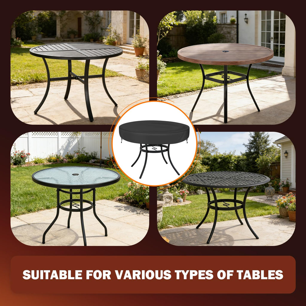 Round Patio Table Cover Waterproof for Outdoor Table 34-36in Black
