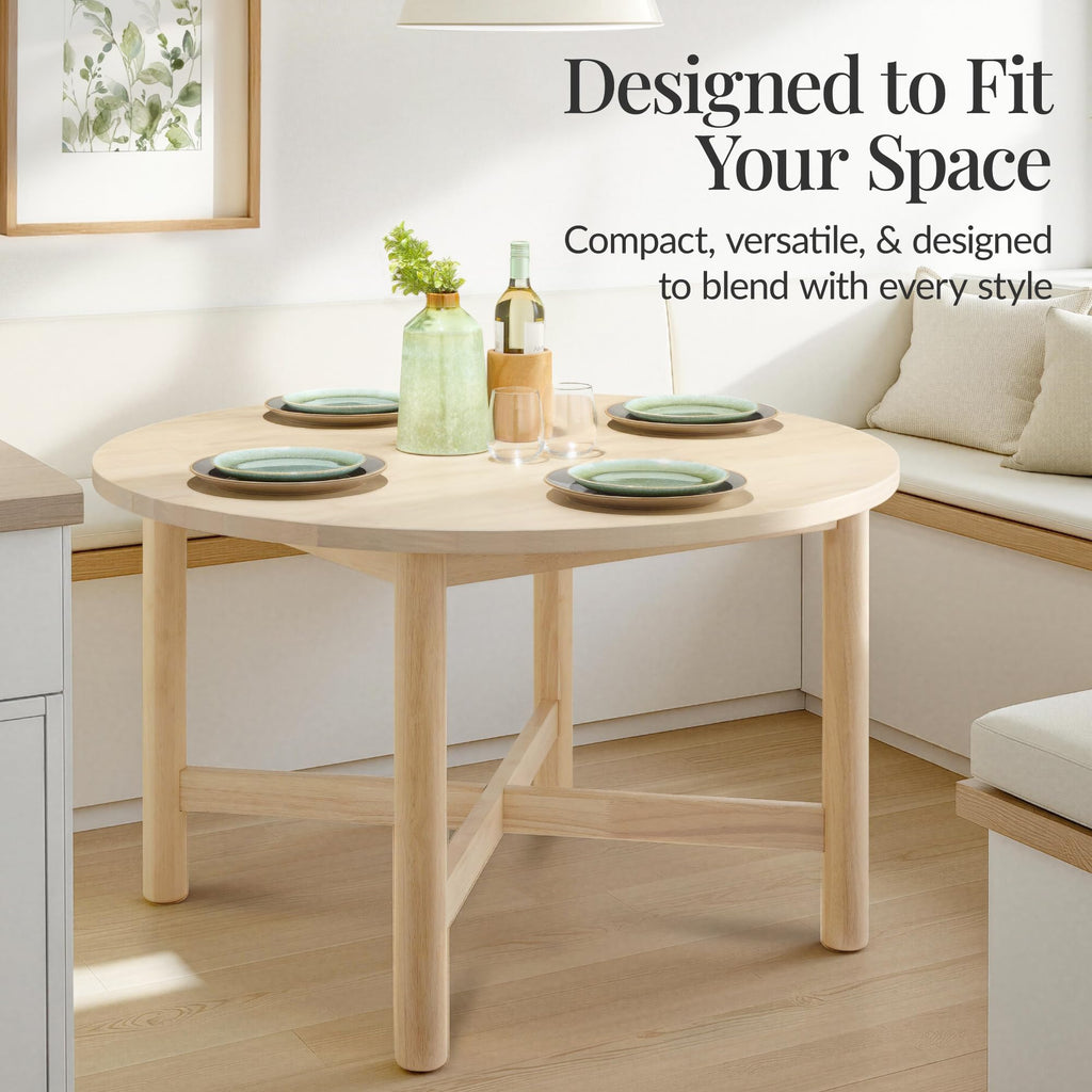 Solid Wood Dining Table for 4-6, Kitchen Table, 47" Round Table, Modern Farmhouse, Space Saving, Or Living Room