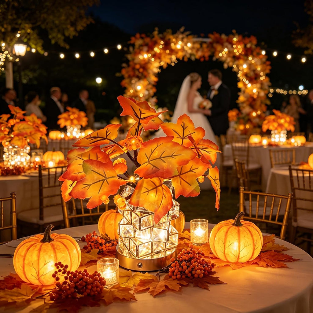 Crystal Cube LED Maple Leaf & Pumpkin Fall Centerpiece Lamp Desk Home