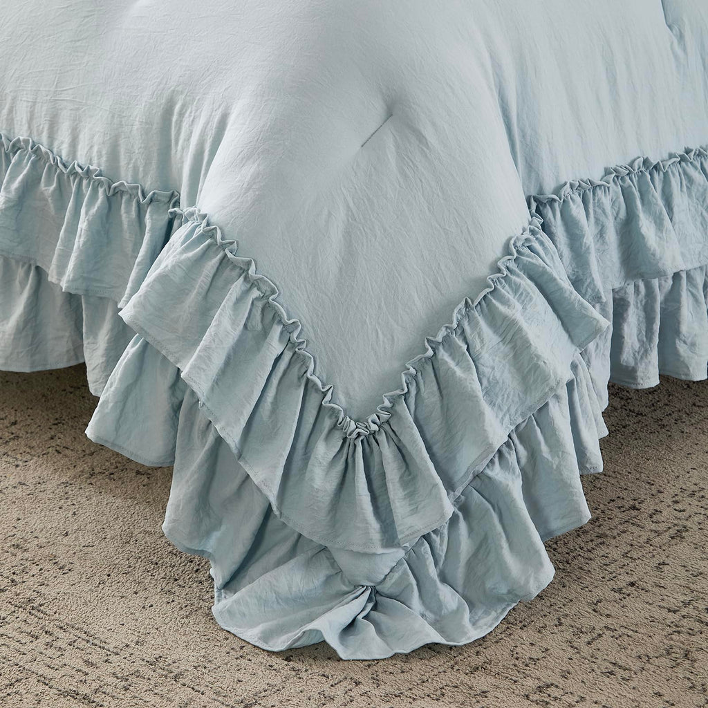 Double Ruffle Blue Comforter Farmhouse Bedding