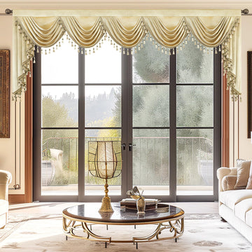 Velvet Waterfall Swag Valance, Retro Luxury Curtain Topper with Tassel Trim, Decorative Window Treatment for