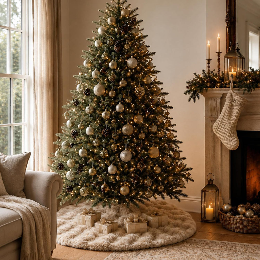 Christmas Tree Skirt 48 Inch, Light Khaki Faux Fur Christmas Tree Skirts Decorations, Rustic Neutral Soft Plush Xmas