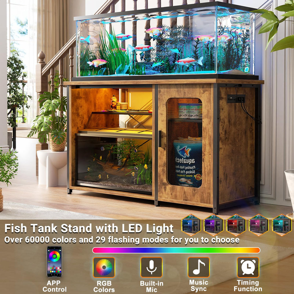 55-75 Gallon Aquarium Stand with Power Outlet & LED, Rustic Brown
