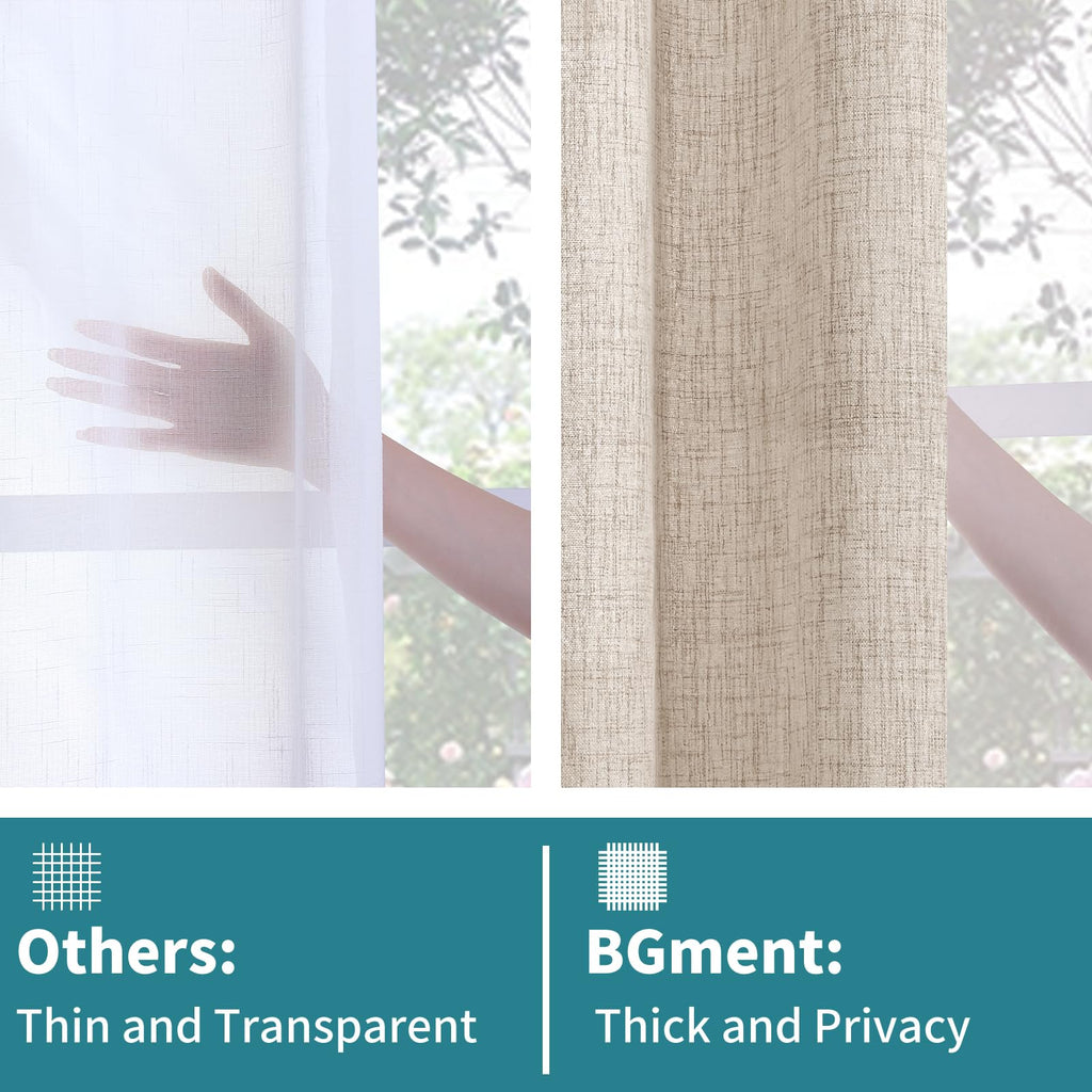 Natural Linen Curtains 54 Inch Length for Short Living Room Windows, Rod Pocket Rustic Country Drapes Light Filtering