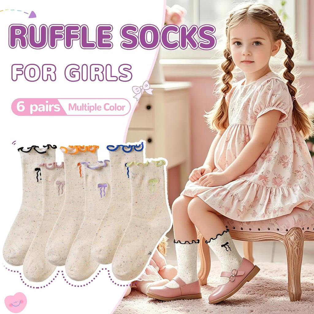 Frilly Kids Crew Dress Cotton Soft Cute Toddler Socks 6 Pairs