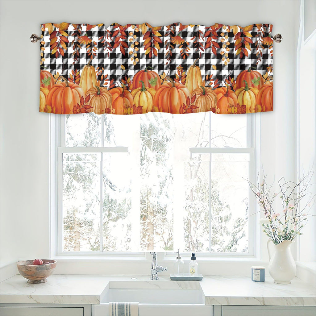 Fall Pumpkin Curtain Valance 2 Pack, Window Treatment 42x12 in