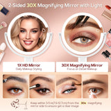 Vanity Mirror with Lights, 30X Magnifying Makeup Mirror with 3 Lighting and Adjustable Brightness, Rechargeable 2