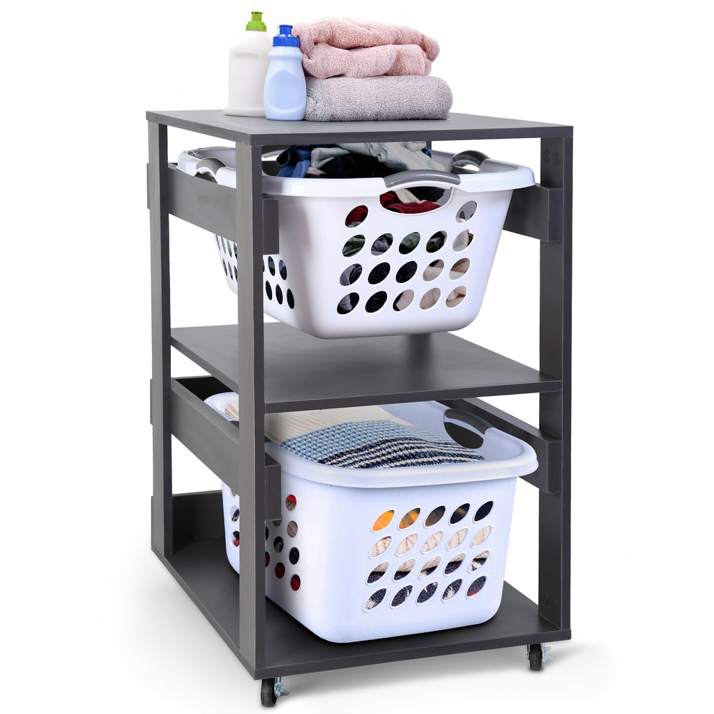 Laundry Basket Holder Shelf, Stackable Laundry Sorter (Slate Grey, 2 Tier)